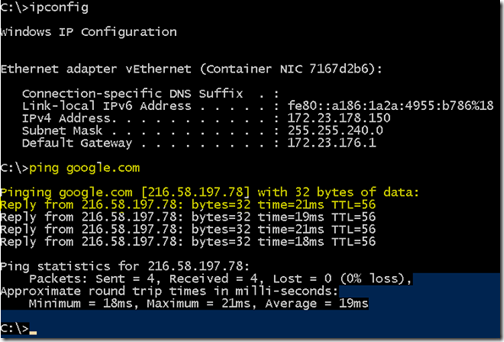 Creating custom NAT network in windows container