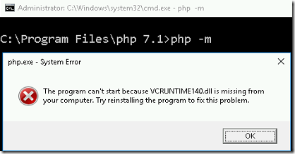 Steps to resolve 500 Internal Server Error for PHP in IIS on Windows 2016