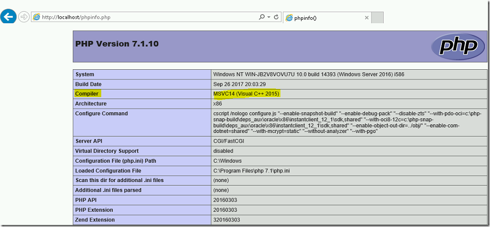 Steps to resolve 500 Internal Server Error for PHP in IIS on Windows 2016