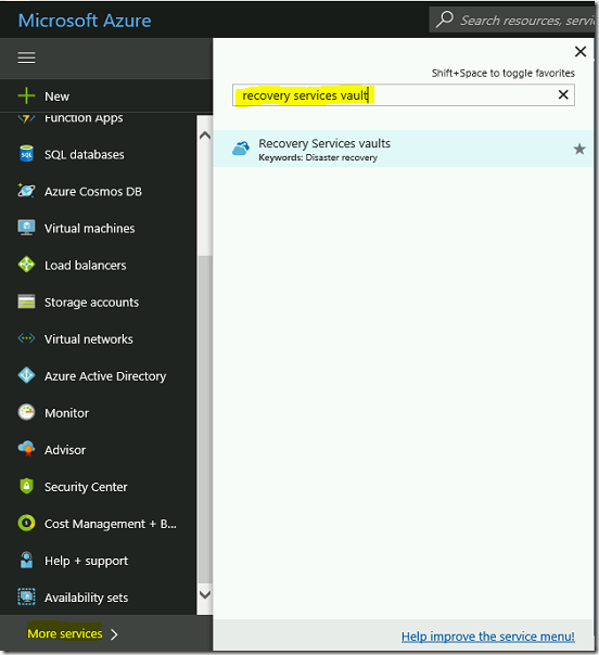 Steps to Backup Azure VM