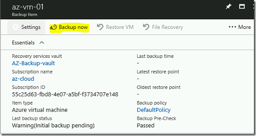 Steps to Backup Azure VM