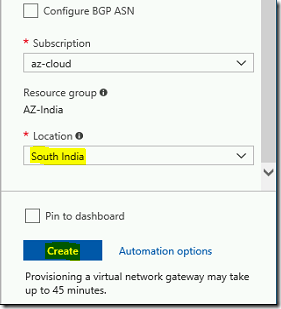 Steps to create VNET-to-VNET VPN using Azure Portal