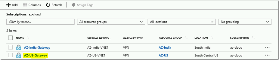 Steps to create VNET-to-VNET VPN using Azure Portal
