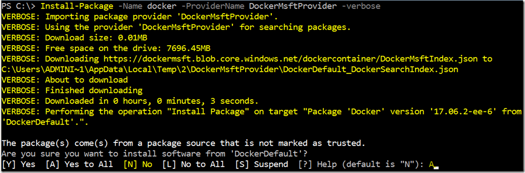 Steps to Install Docker on Windows 2016 Server Core