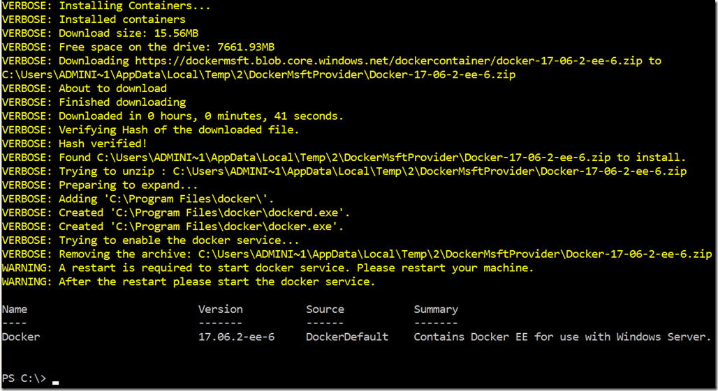Steps to Install Docker on Windows 2016 Server Core