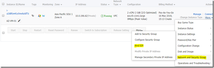 Steps to add EIP (Elastic IP) to an ECS Instance in Alibaba cloud