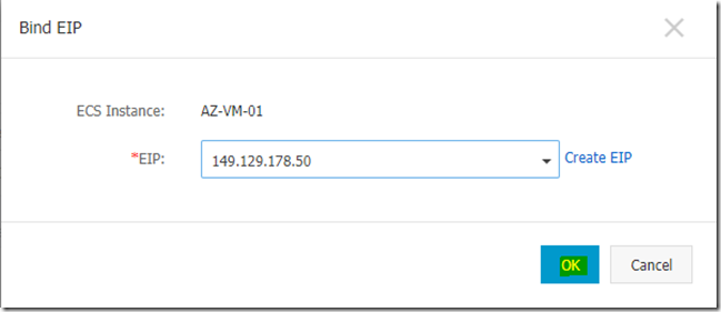 Steps to add EIP (Elastic IP) to an ECS Instance in Alibaba cloud
