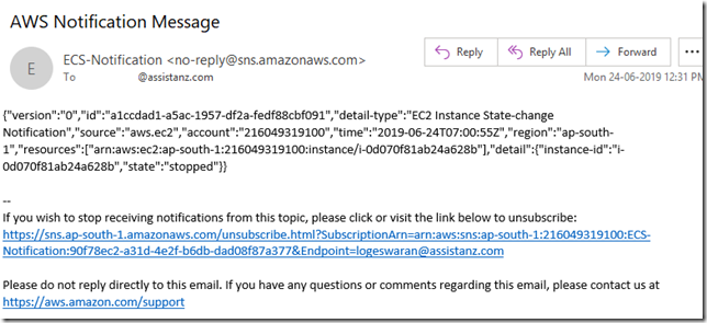 Steps to configure E-mail notification for EC2 instance